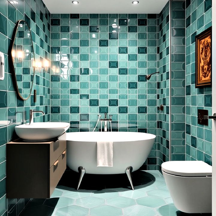 teal green geometric tiles for an edgy look