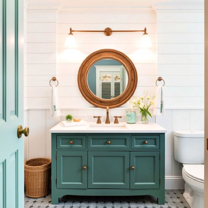 teal green vanity for bathroom