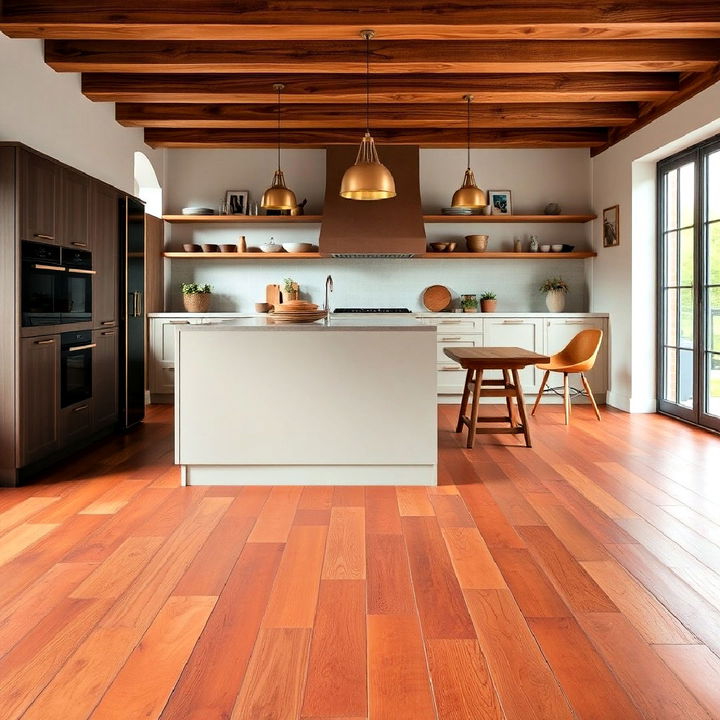 terracotta and wood combination floor for kitchen