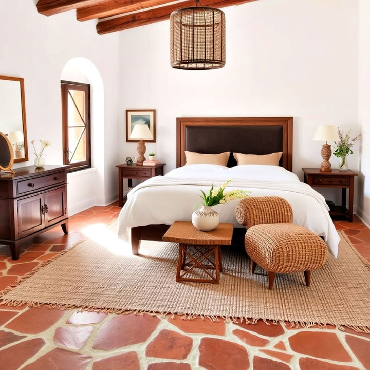 terracotta flooring to create a cozy bedroom