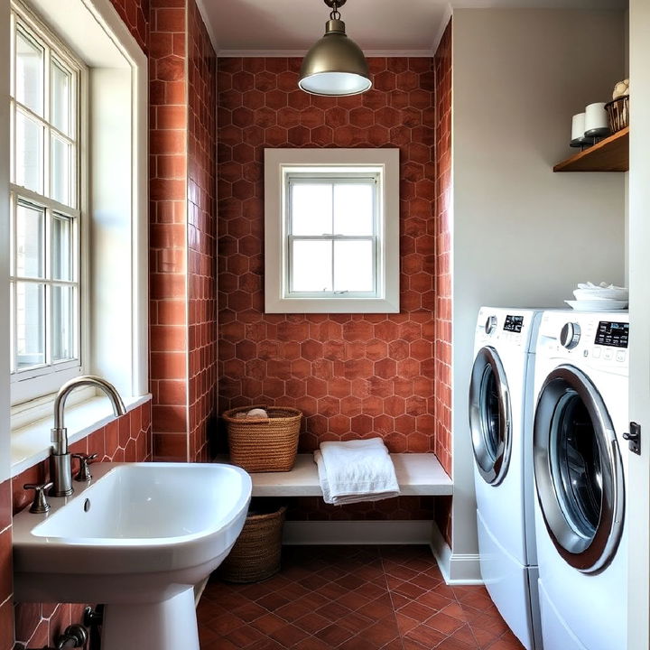 terracotta laundry room tile idea