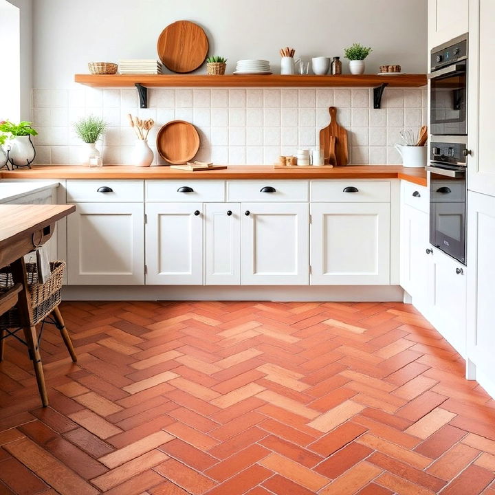 terracotta tiles in a herringbone pattern for kitchen