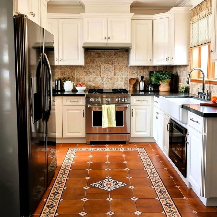 terracotta with inlay patterns for kitchen floor