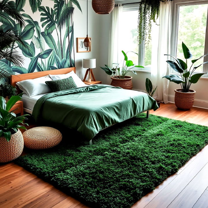 textured green rug to feel of walking on lush forest floor