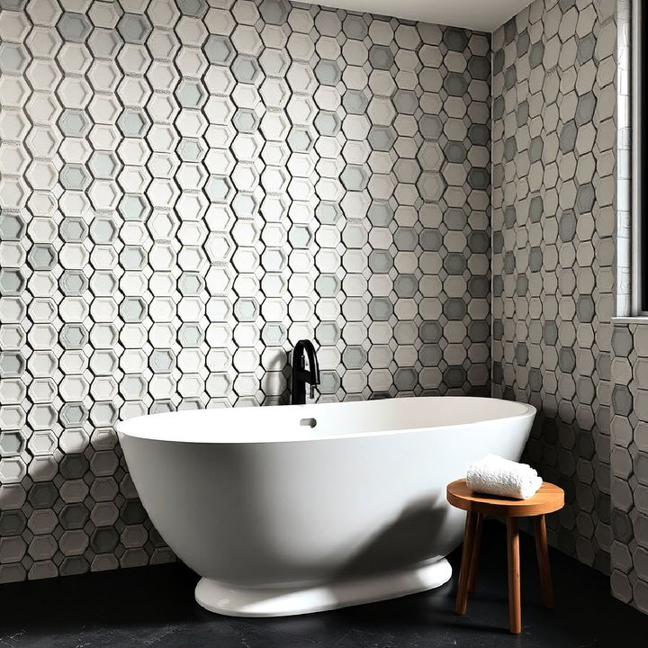 textured hexagon wall tiles bathroom