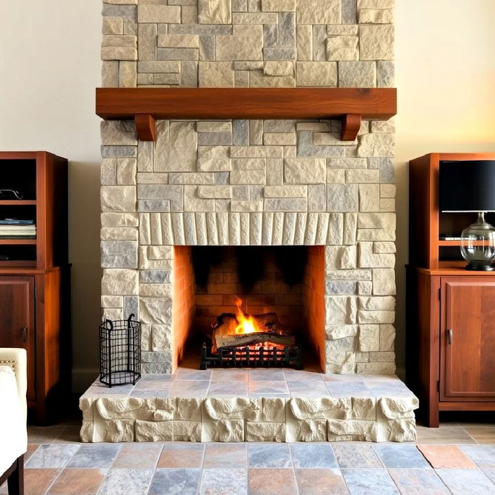 textured stone fireplace tiles