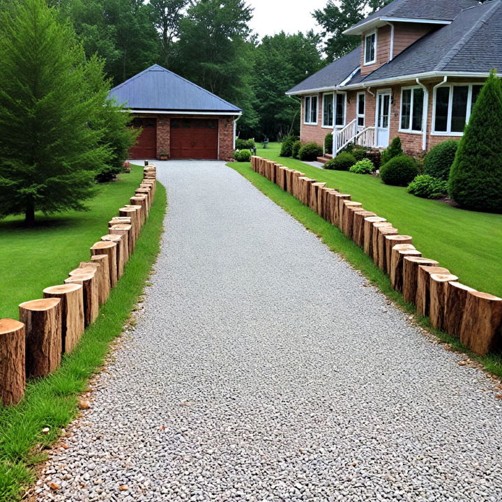 timber logs gravel driveway edging