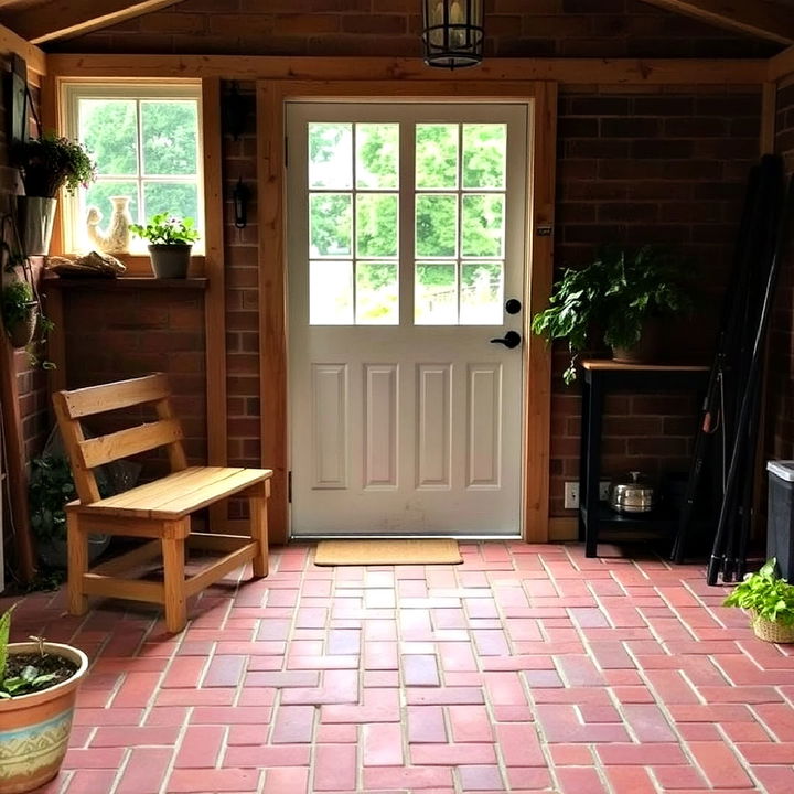 timeless brick flooring for shed