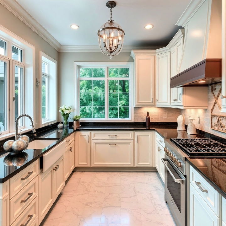 timeless espresso countertops and ivory cabinets