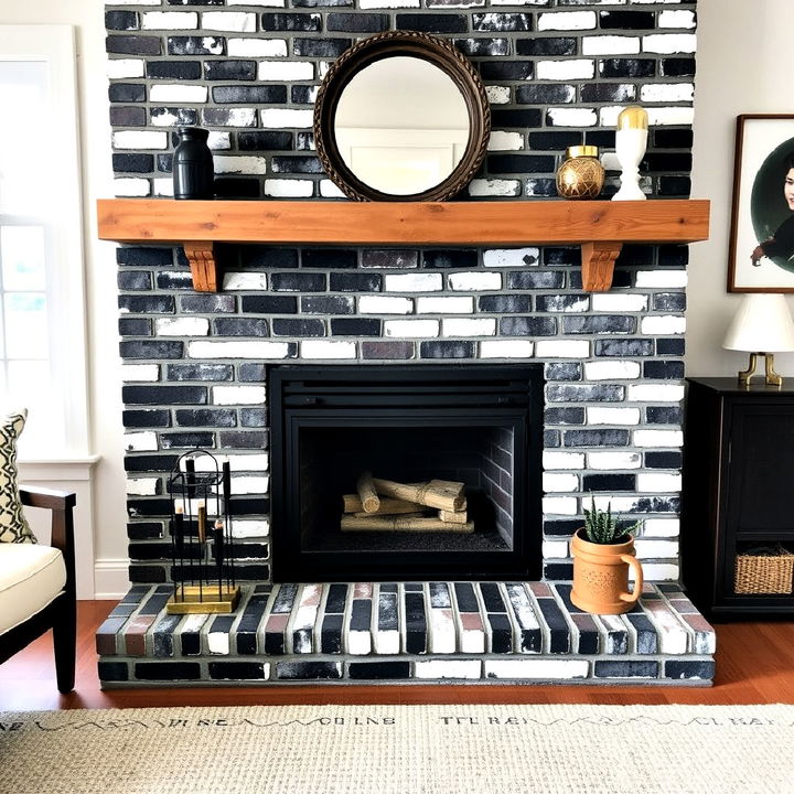 timeless monochromatic brick fireplace