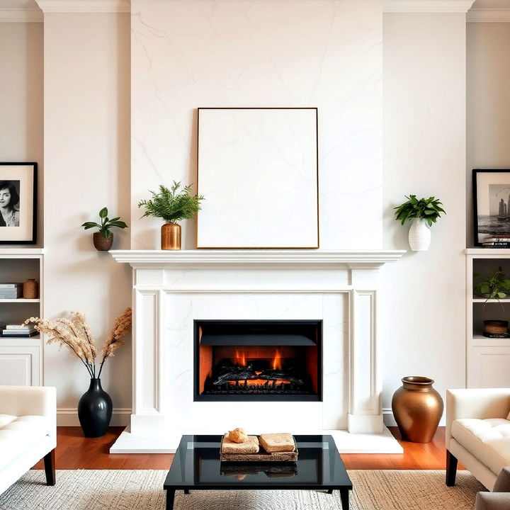 traditional white marble fireplace with mantel