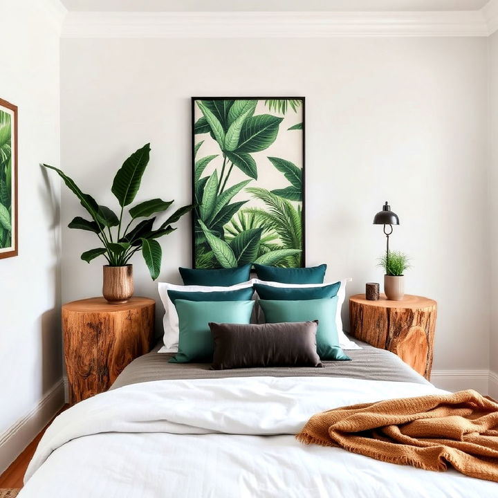 tree trunk side tables for jungle themed bedroom