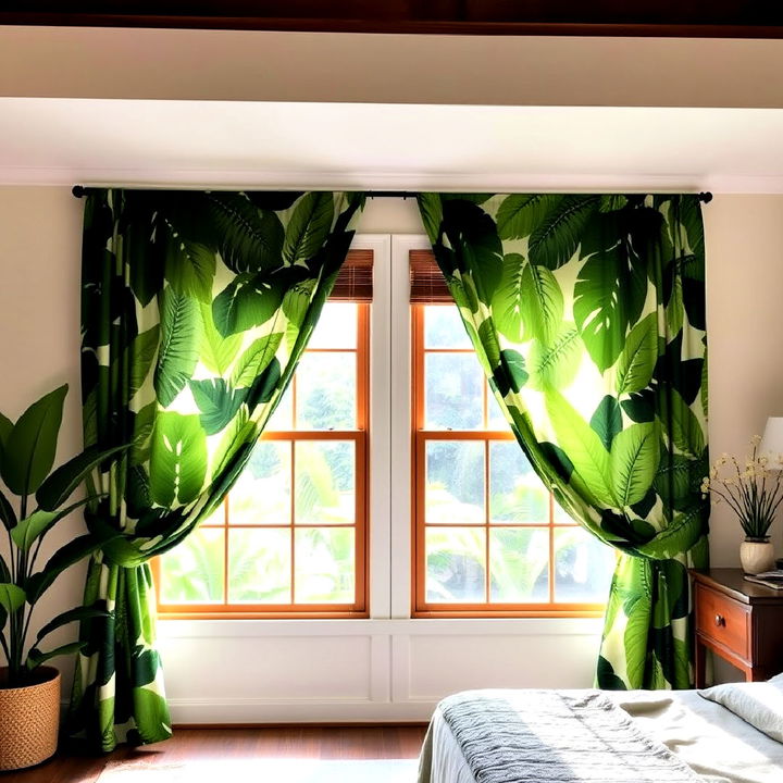 tropical leaf print bedroom curtains