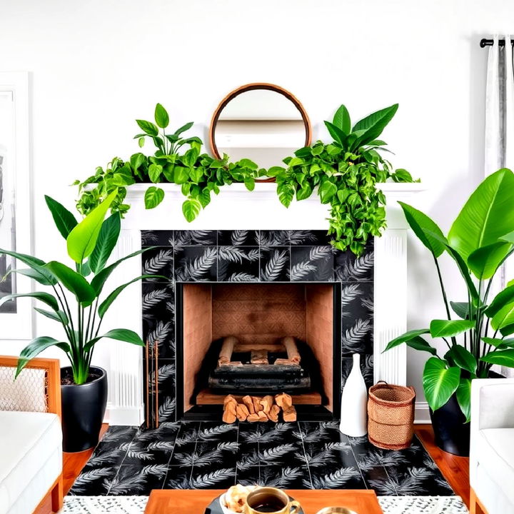 tropical oasis black and white fireplace