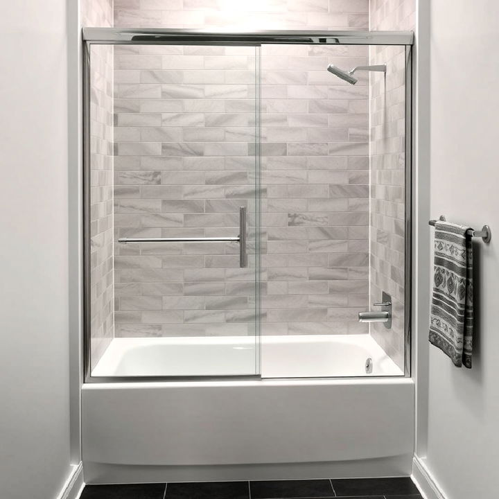 tub shower combo paired with sliding shower doors