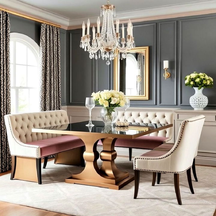 tufted bench for glamorous dining seating