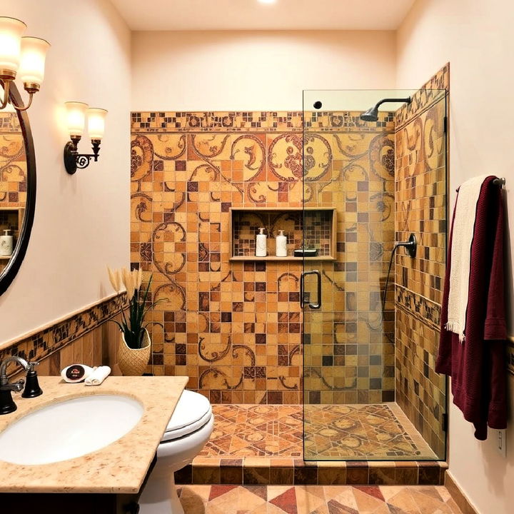 tuscan style mosaics bathroom