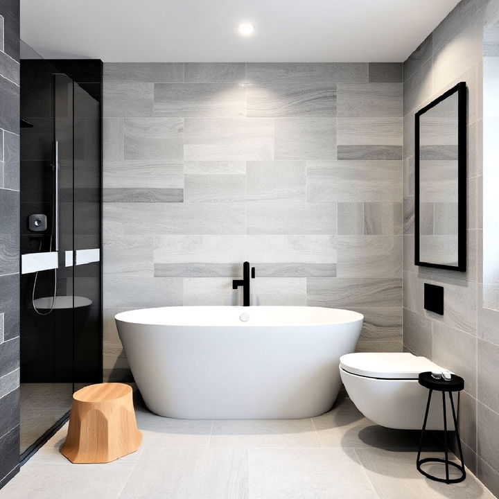 two tone grey tile bathroom