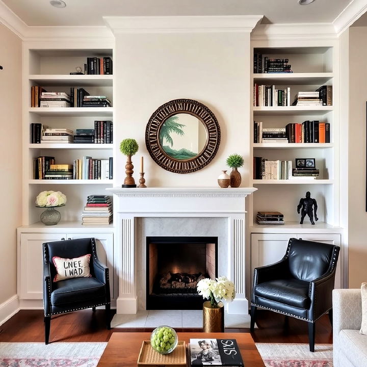 ultimate focal point fireplace and bookshelves