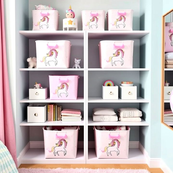 unicorn themed storage bins idea