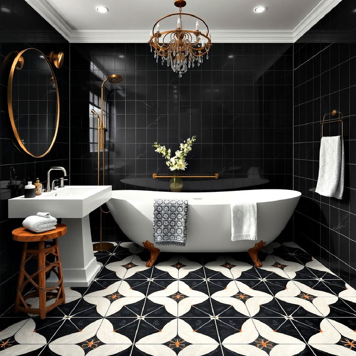 unique black cement tile bathroom floor