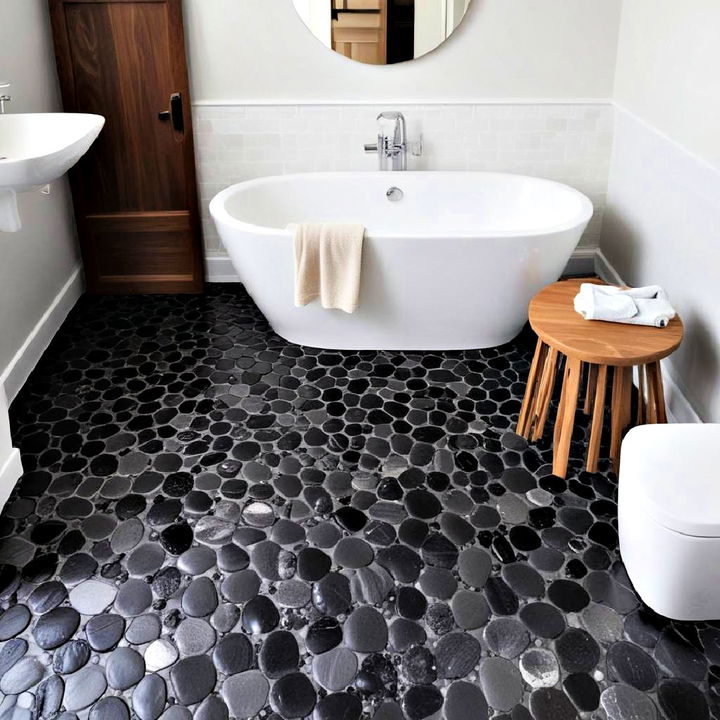 unique black pebble bathroom flooring