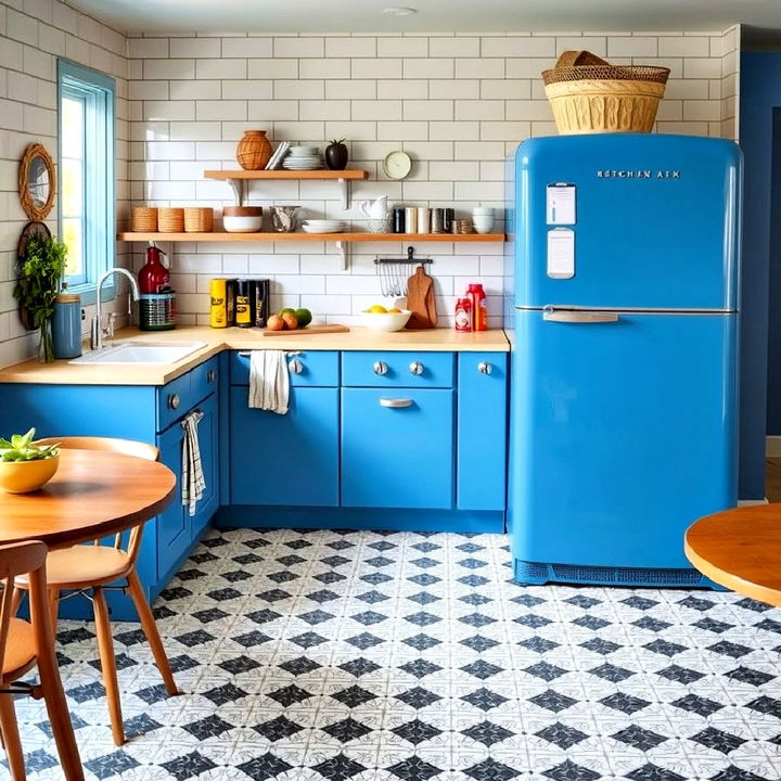 unique blue fridge centerpiece kitchen