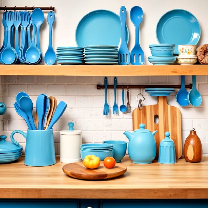 unique blue utensils and kitchen accessories