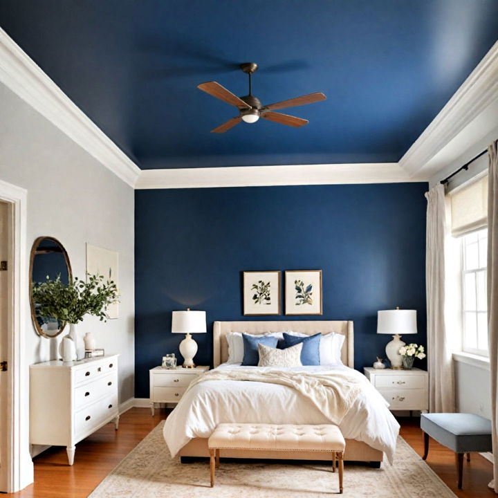 unique bold blue ceiling for bedroom