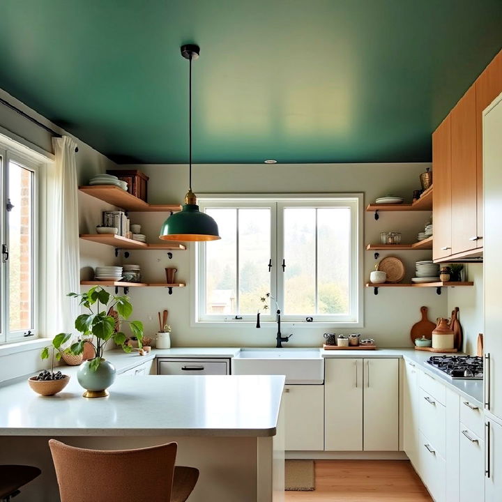 unique dark green ceiling for kitchen