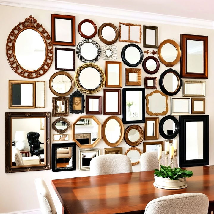 unique gallery wall with small mirrors