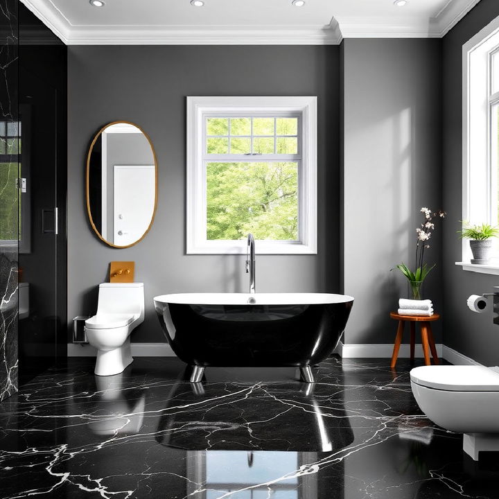 unique glossy black marble floor