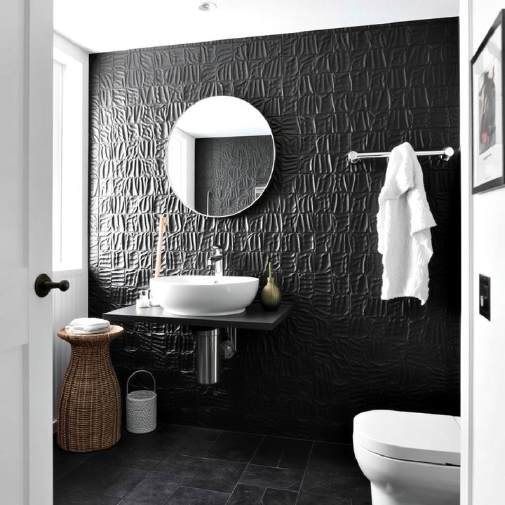 unique textured black wall tiles bathroom