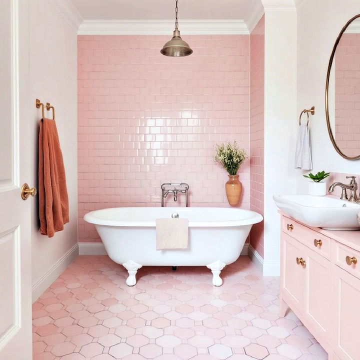 unique vintage pink hexagon floor tiles