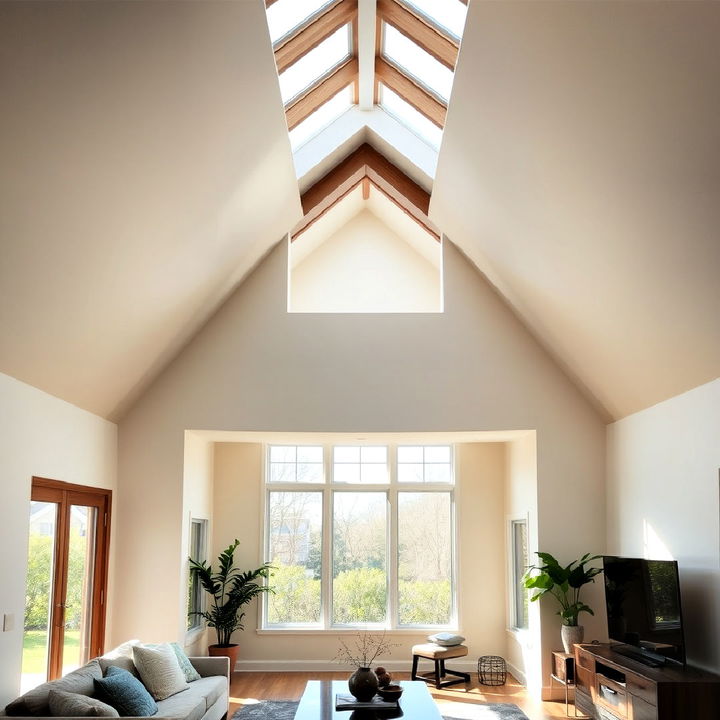 vaulted ceiling with built in skylight nook