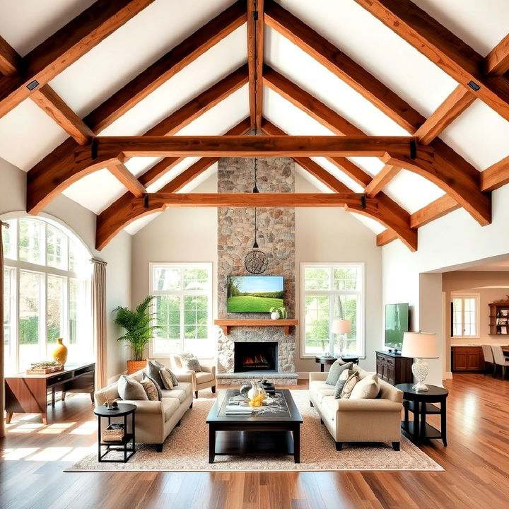 vaulted ceiling with natural beams