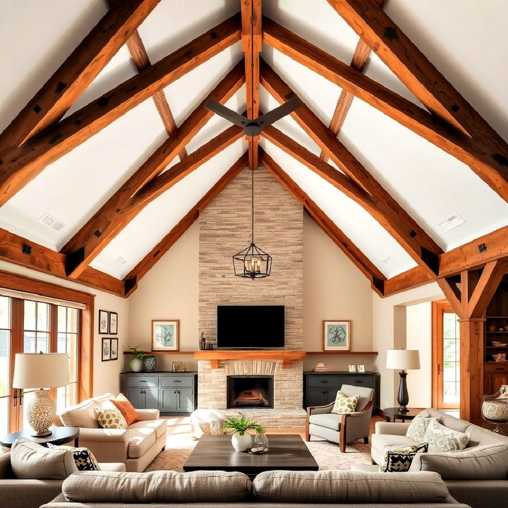 vaulted ceiling with open rafters for a barnhouse look