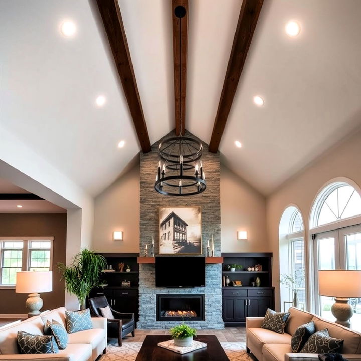 vaulted ceiling with recessed lighting