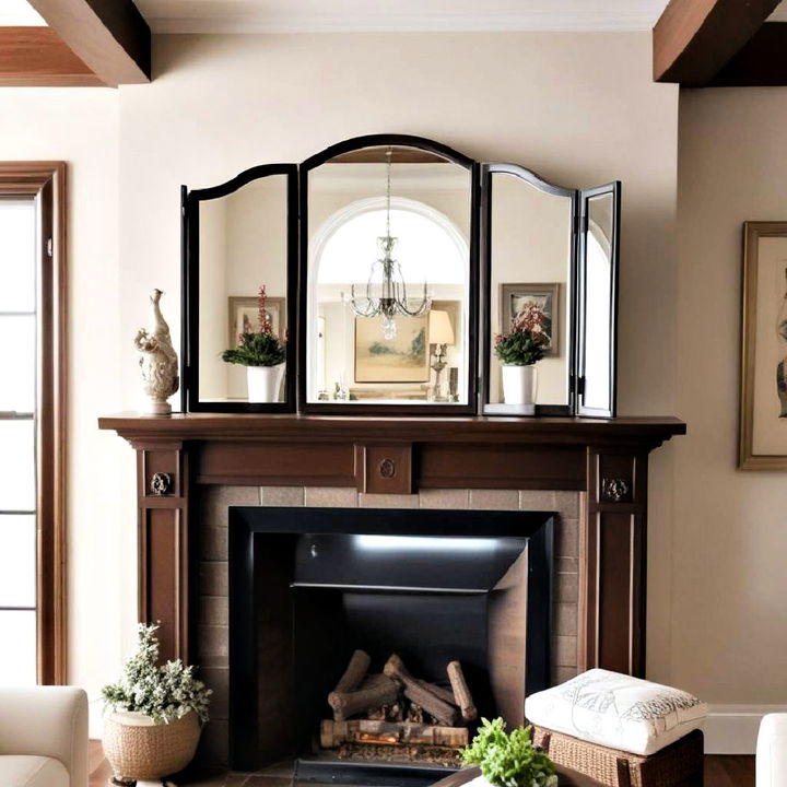 versatile folding triptych mirror for over fireplace