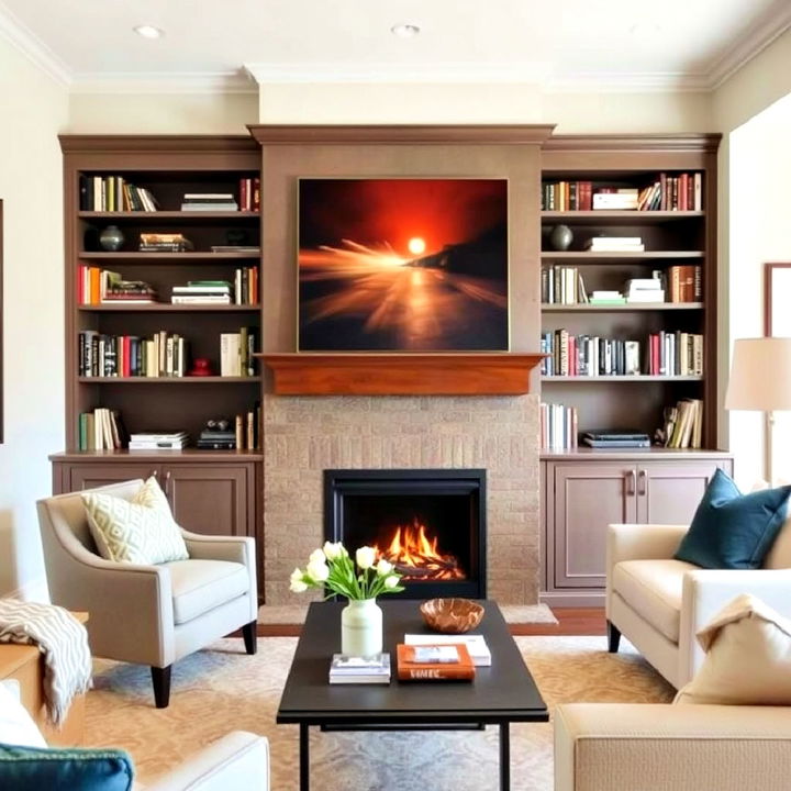 versatility redefined fireplace and bookshelves