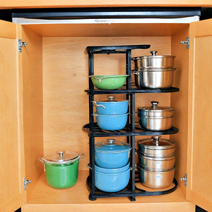 vertical pot organizer to maximize storage