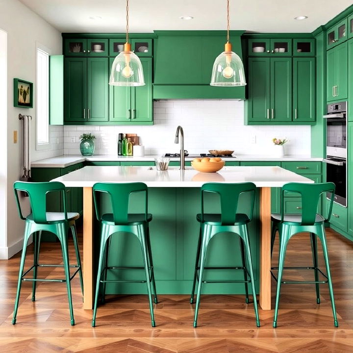 vibrant and elegant emerald green bar stools