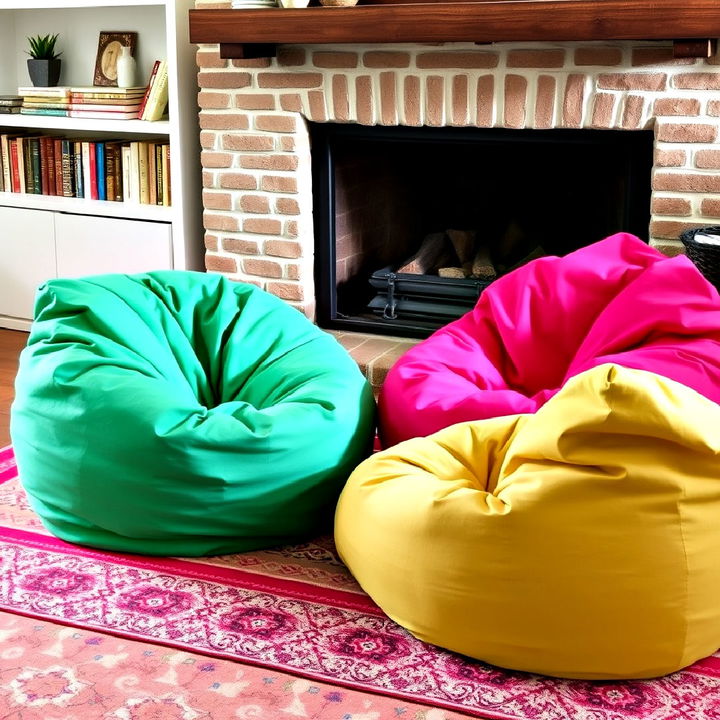 vibrant bean bags fireplace seating