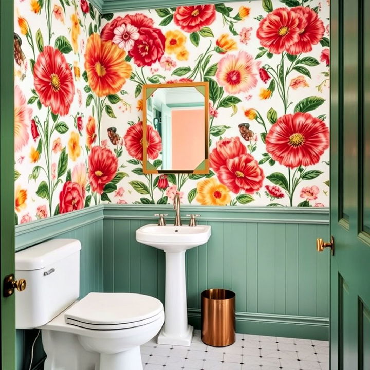 vibrant floral wallpaper for bathroom