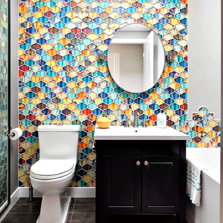 vibrant moroccan fish scales tiles bathroom