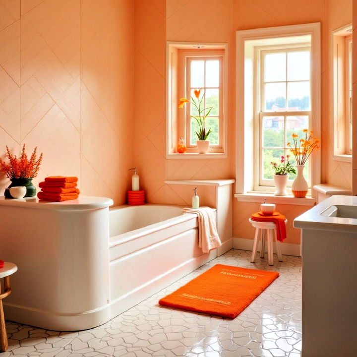 vibrant orange bathroom towels and accessories