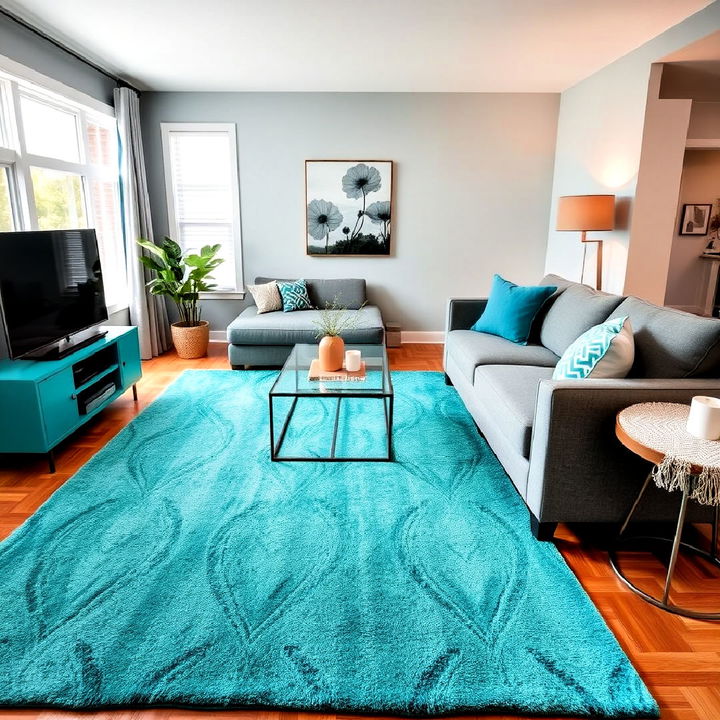 vibrant teal rug for contemporary space