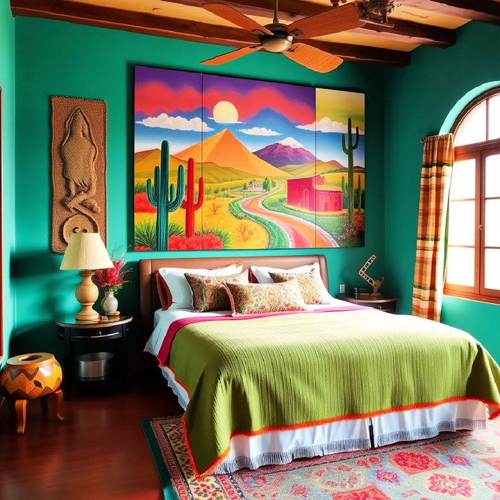 vibrant wall art for mexican bedroom