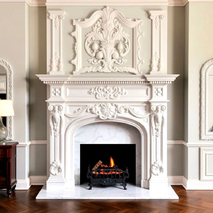 victorian white marble fireplace with ornate detailing