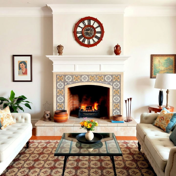 vintage ceramic tiles for living room fireplace